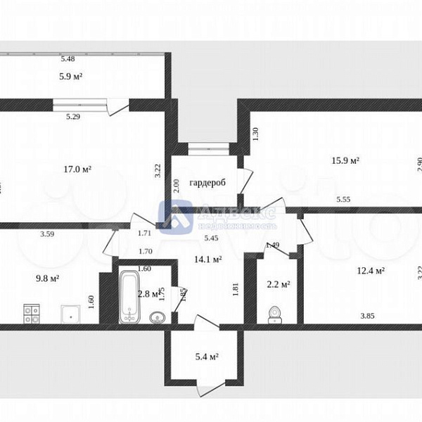 3-к квартира, 84 кв.м.