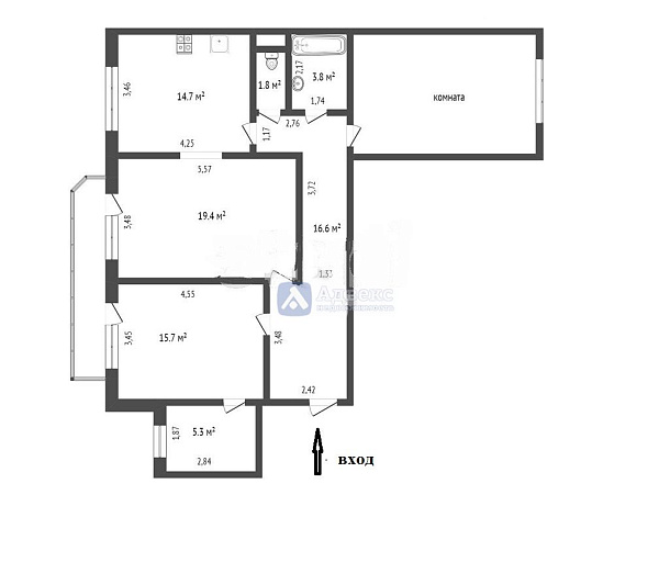 3-к квартира, 96 кв.м.