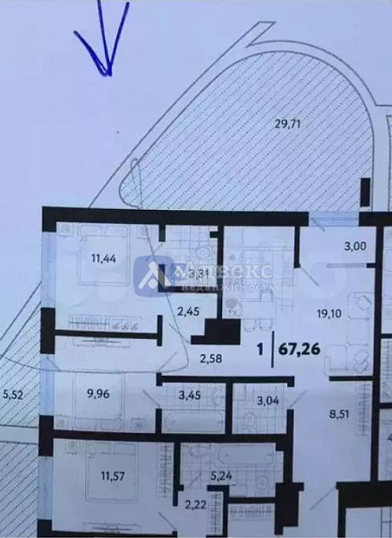 2-к квартира, 66 кв.м.