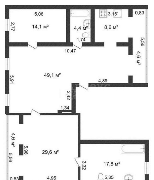 3-к квартира, 132 кв.м.