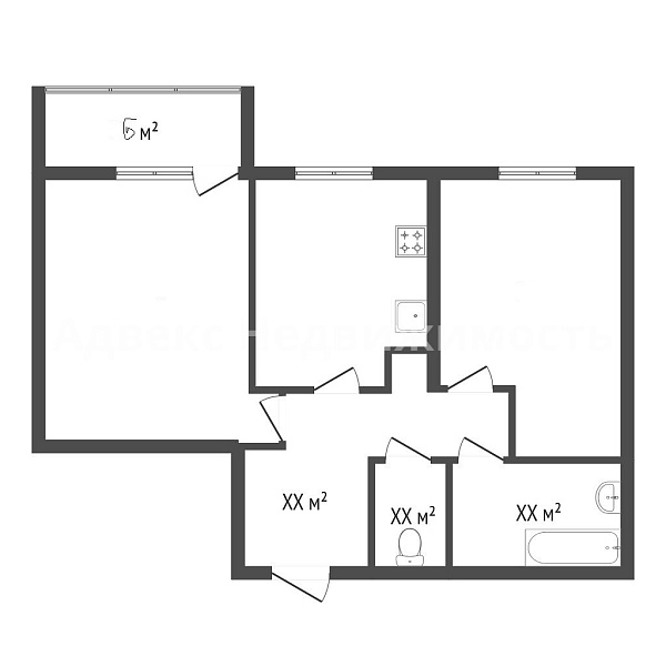 Квартира 2-комн., 54.5 м²