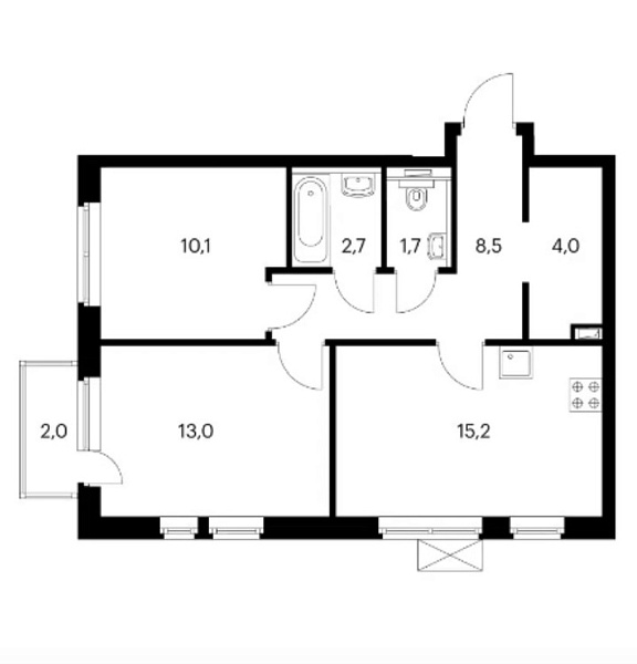 Квартира 2-комн., 55.7 м²