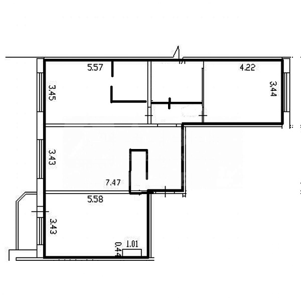 Квартира 3-комн., 86.7 м²