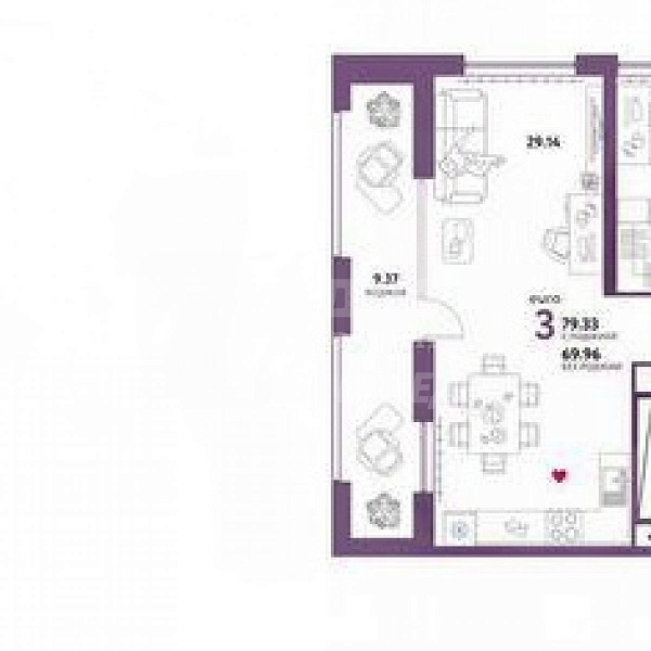 Квартира 3-комн., 79 м²