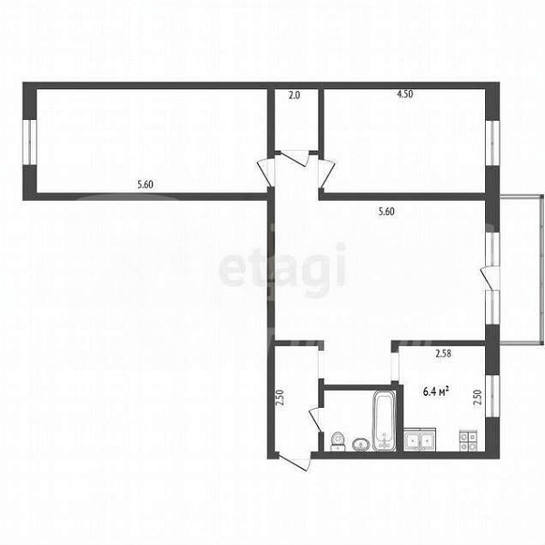 Квартира 3-комн., 58.8 м²