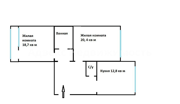 2-к квартира, 77 кв.м.