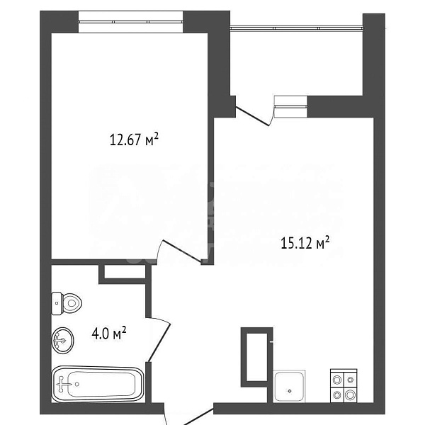 1-к квартира, 34 кв.м.