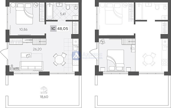 1-к квартира в новостройке, 61 кв.м.