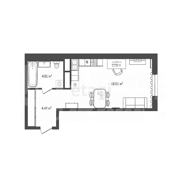 Студия, 24 кв.м.