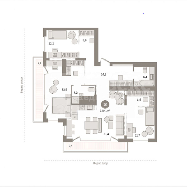 3-к квартира, 130 кв.м.