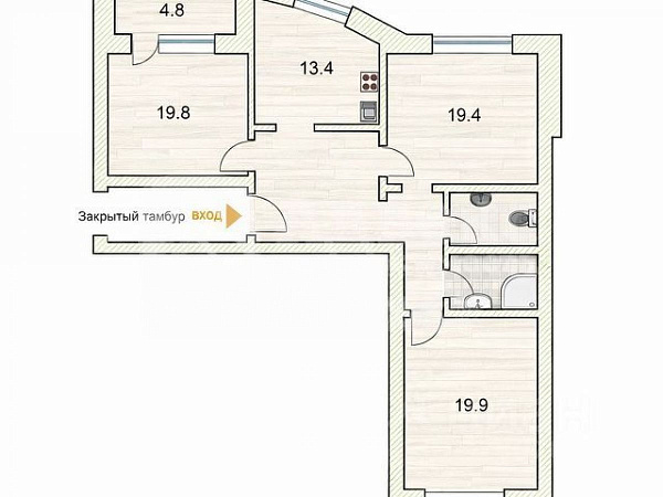 3-к квартира, 100 кв.м.