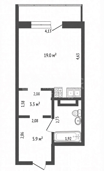Студия, 35 кв.м.