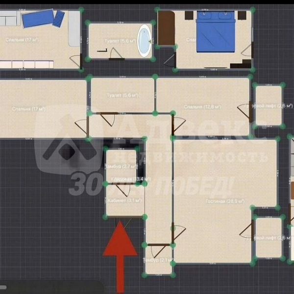 Квартира 3-комн., 82.5 м²