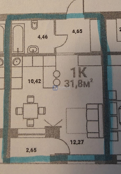 1-к квартира, 34 кв.м.