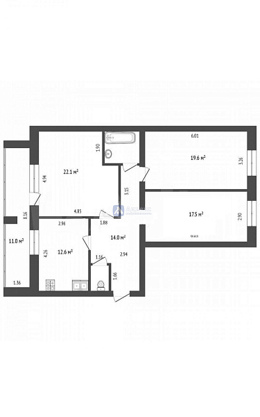 Квартира 3-комн., 91 м²