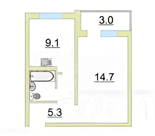 1-к квартира, 32 кв.м.