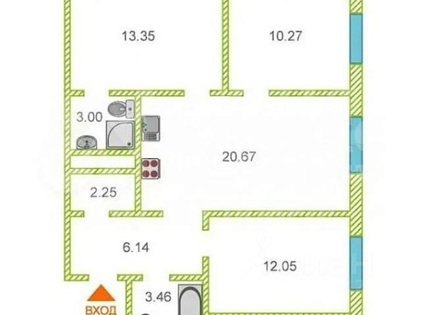 Квартира 3-комн., 70.9 м²