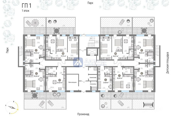 Квартира студия, 36.2 м²