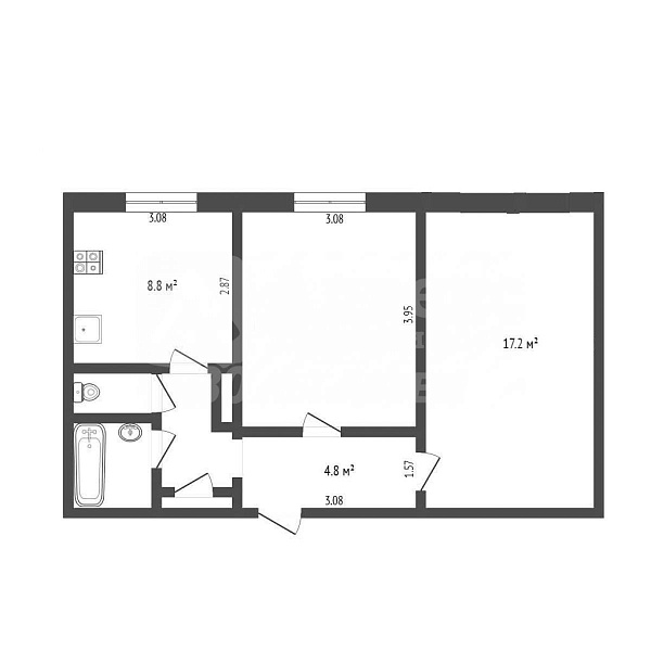 2-к квартира, 50 кв.м.