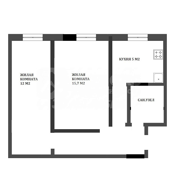 2-к квартира, 43 кв.м.