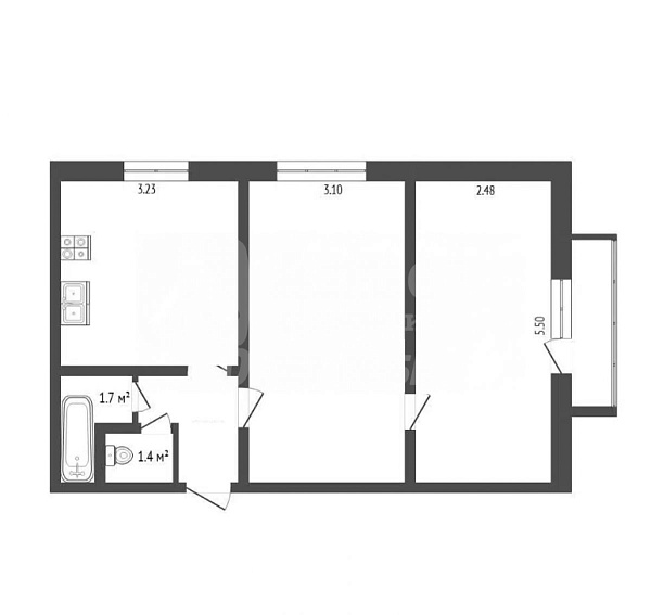 Квартира 2-комн., 47.7 м²