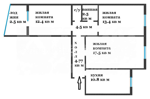 3-к квартира, 66 кв.м.