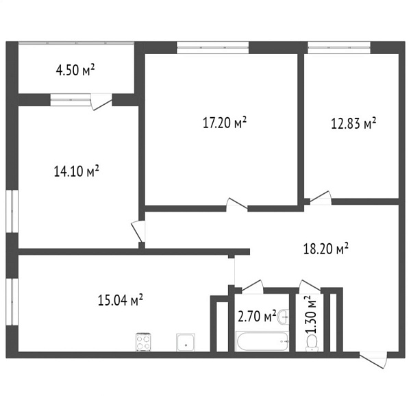 Квартира 3-комн., 80.1 м²