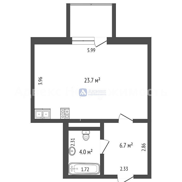 Квартира 1-комн., 35.4 м²