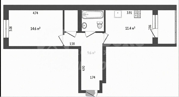 1-к квартира, 43 кв.м.