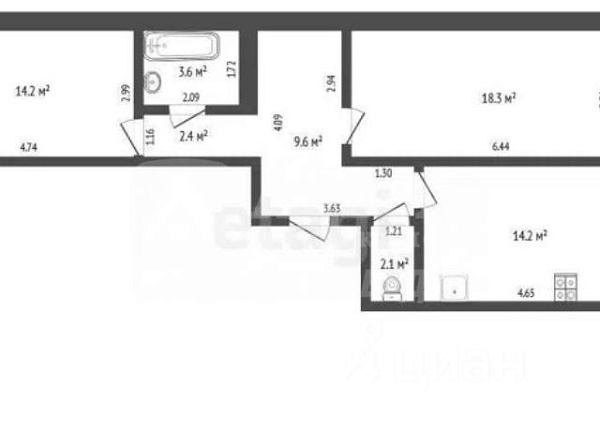 Квартира 2-комн., 63.9 м²