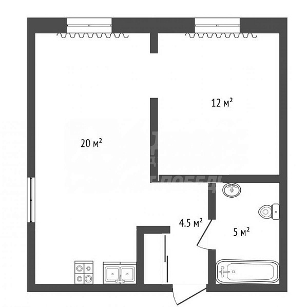 Квартира 1-комн., 40.7 м²