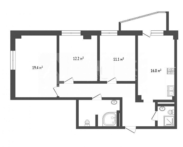 Квартира 3-комн., 87.5 м²