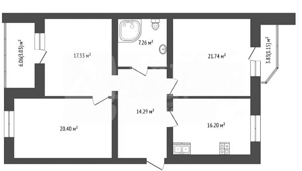 Квартира 3-комн., 96.8 м²