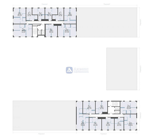 Квартира 2-комн., 61.87 м²