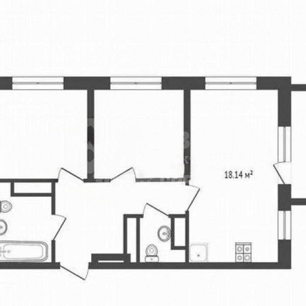 2-к квартира, 55 кв.м.