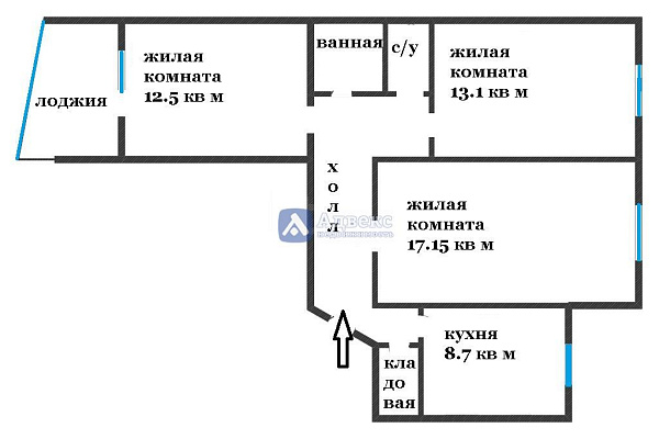 3-к квартира, 66 кв.м.