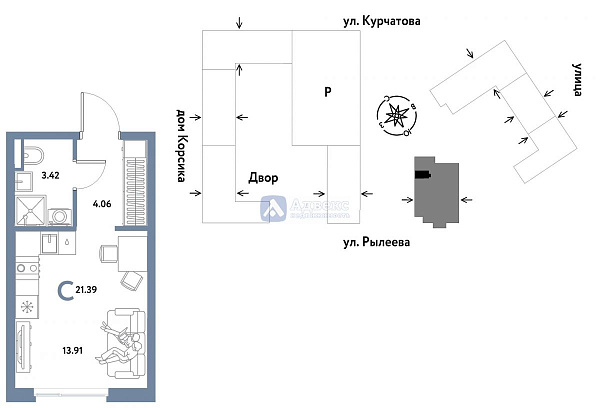 Квартира студия, 21.39 м²