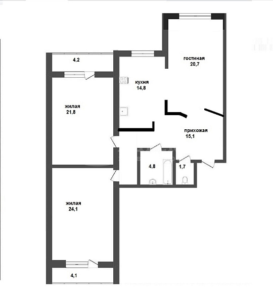 Квартира 3-комн., 101.3 м²