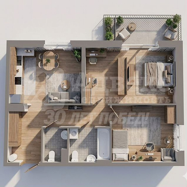 Квартира 2-комн., 57.6 м²