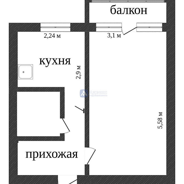 1-к квартира, 31 кв.м.