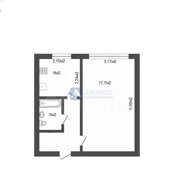 Квартира 1-комн., 29.2 м²