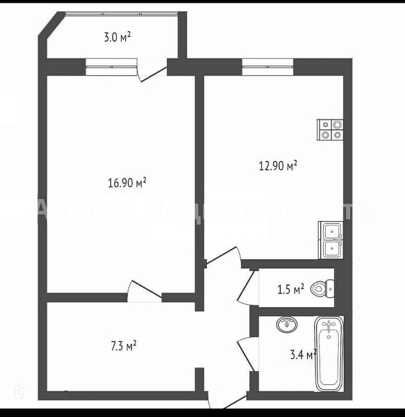 1-к квартира, 44 кв.м.