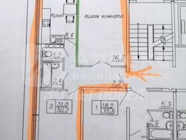 2-к квартира, 60 кв.м.