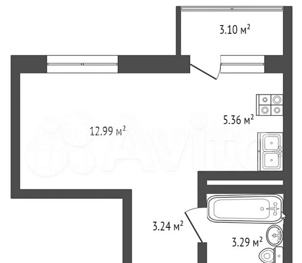 Квартира студия, 27.98 м²