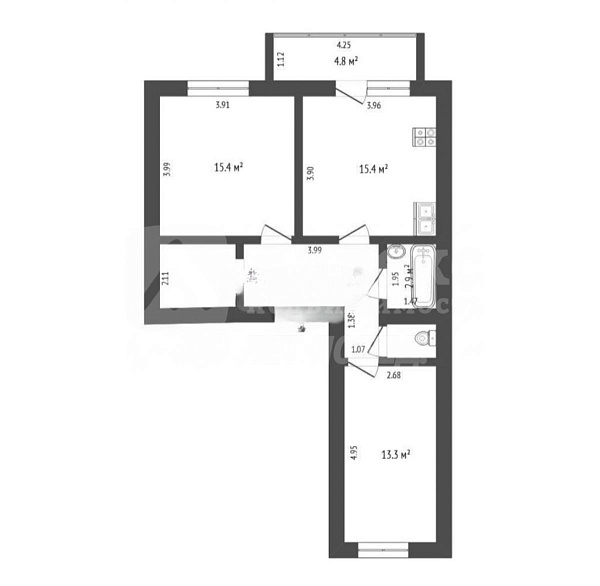 Квартира 2-комн., 57.7 м²