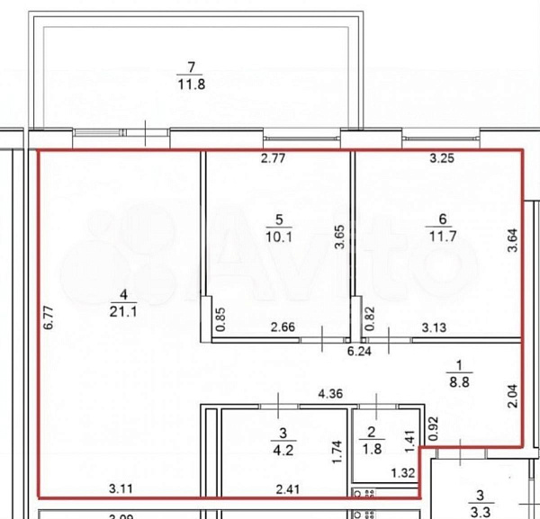 Квартира 2-комн., 80 м²