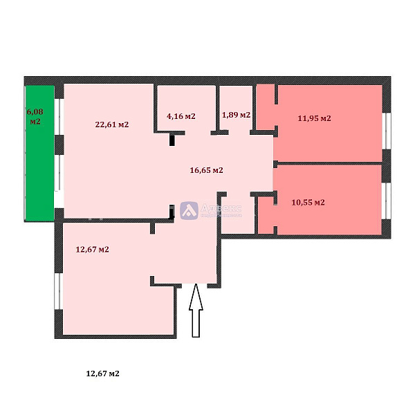 Квартира 3-комн., 82.8 м²