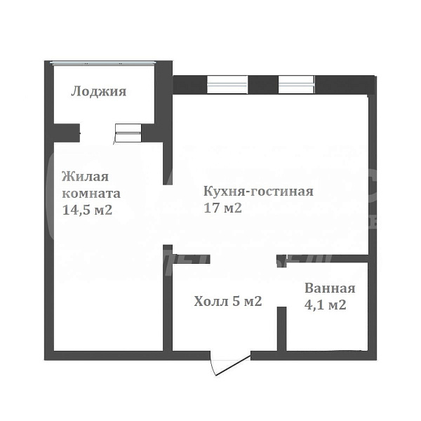 Квартира 1-комн., 43.2 м²