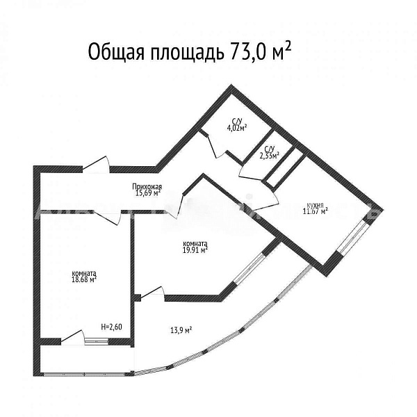 Квартира 3-комн., 73 м²