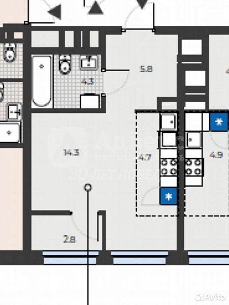 Квартира студия, 31.9 м²